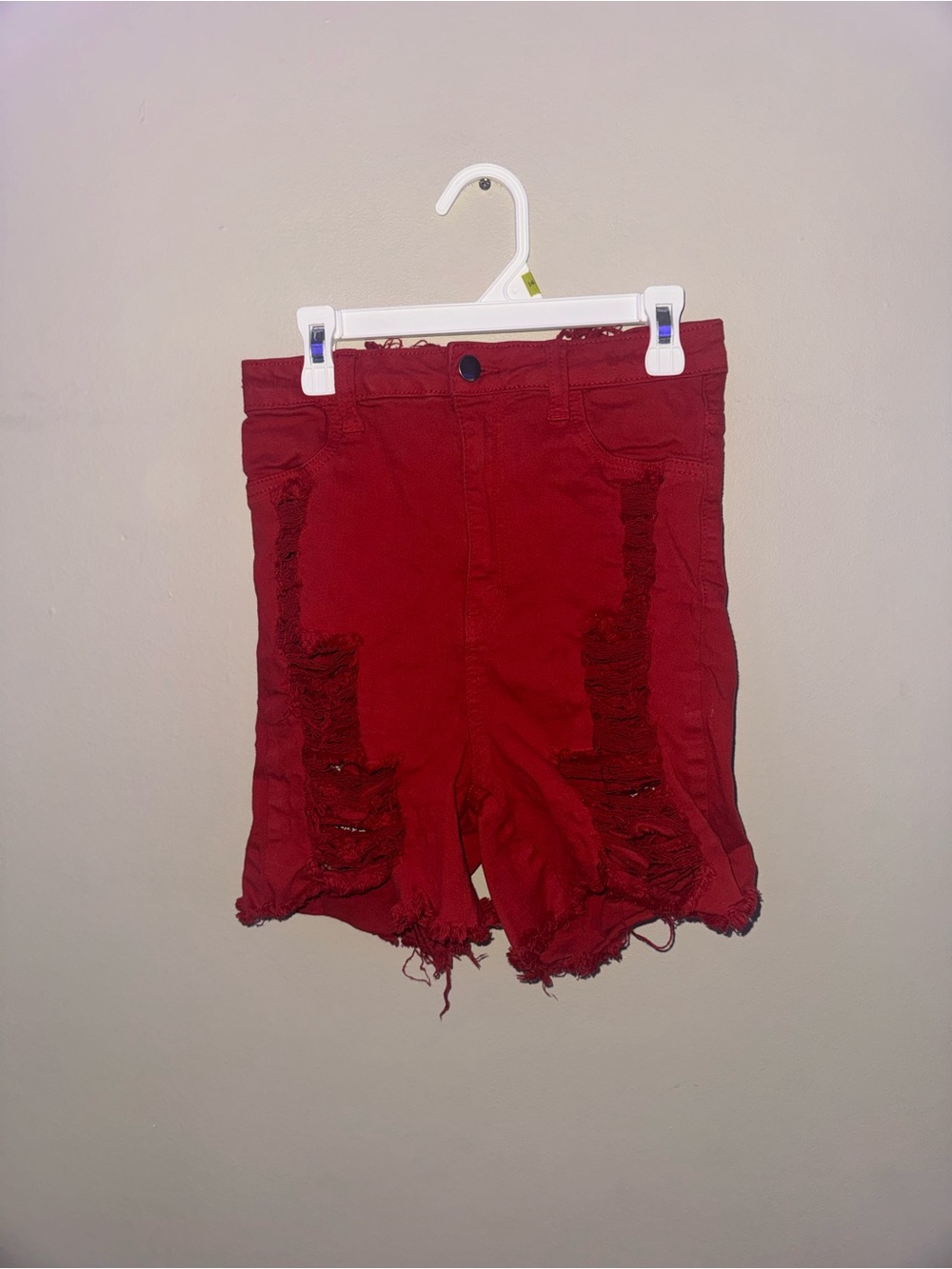 Fashion Nova Red High-Waist Distressed Denim Shorts